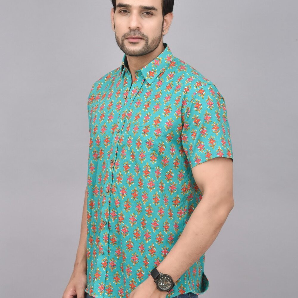 BRAND NEW Hand Block Printed Men Cotton Shirt Winter Fall Handmade Men Shirt